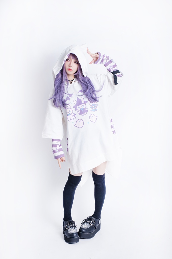 JillpunkオリジナルKERA ハロウィン子猫の魔女ウィッチフードアームカバー付き七分袖燕尾ゆったりパーカー メンズ レディー V系 可愛いおしゃれ大きいサイズ男女兼用ファッション秋葉系萌え二次コンHALLOWEEN