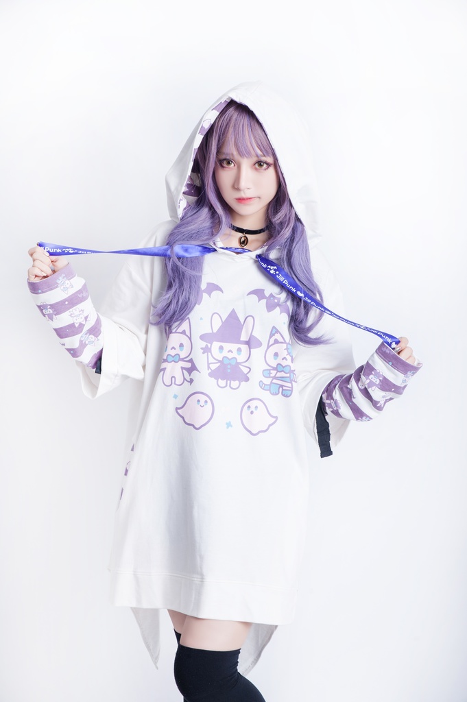 JillpunkオリジナルKERA ハロウィン子猫の魔女ウィッチフードアームカバー付き七分袖燕尾ゆったりパーカー メンズ レディー V系 可愛いおしゃれ大きいサイズ男女兼用ファッション秋葉系萌え二次コンHALLOWEEN