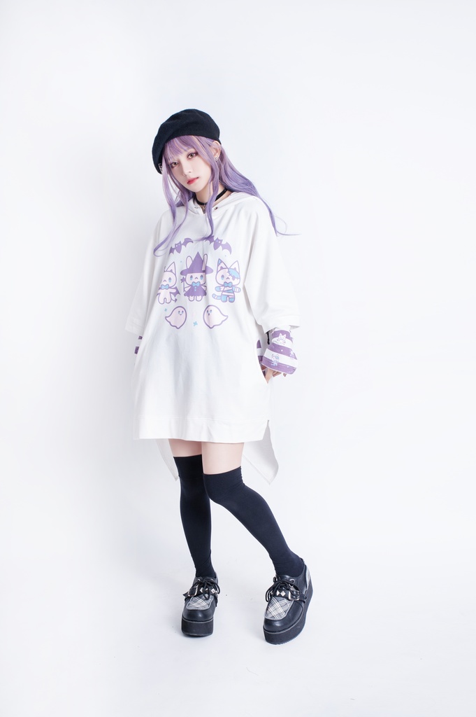 JillpunkオリジナルKERA ハロウィン子猫の魔女ウィッチフードアームカバー付き七分袖燕尾ゆったりパーカー メンズ レディー V系 可愛いおしゃれ大きいサイズ男女兼用ファッション秋葉系萌え二次コンHALLOWEEN