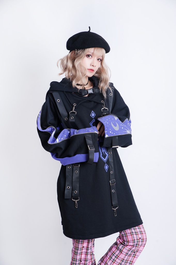 JillpunkオリジナルKERA ていらコラボ零時の協会グラデーション十字架星柄箔プリント装着帯猫耳ゆったりパーカー メンズ レディー V系 おしゃれ大きいサイズ男女兼用ファッション秋葉系萌え二次コン