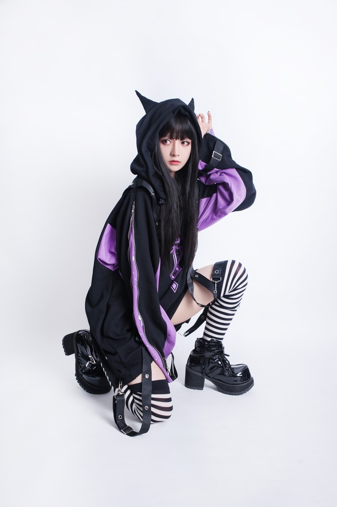 JillpunkオリジナルKERA ていらコラボ零時の協会グラデーション十字架星柄箔プリント装着帯猫耳ゆったりパーカー メンズ レディー V系 おしゃれ大きいサイズ男女兼用ファッション秋葉系萌え二次コン