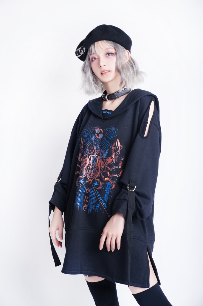 JillpunkオリジナルKERA アストロラーベ蟹座災い印長袖ゆったりセーラー水兵服オフショルダーTシャツカットソー メンズ レディーズ おしゃれ男女兼用ファッション秋葉系カッコいい
