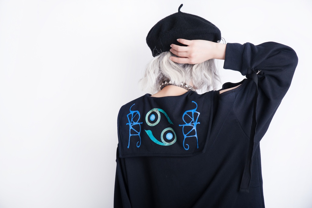 JillpunkオリジナルKERA アストロラーベ蟹座災い印長袖ゆったりセーラー水兵服オフショルダーTシャツカットソー メンズ レディーズ おしゃれ男女兼用ファッション秋葉系カッコいい