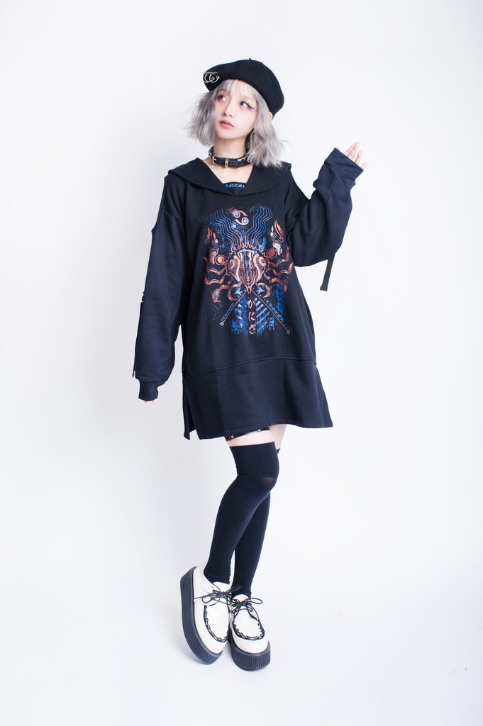 JillpunkオリジナルKERA アストロラーベ蟹座災い印長袖ゆったりセーラー水兵服オフショルダーTシャツカットソー メンズ レディーズ おしゃれ男女兼用ファッション秋葉系カッコいい