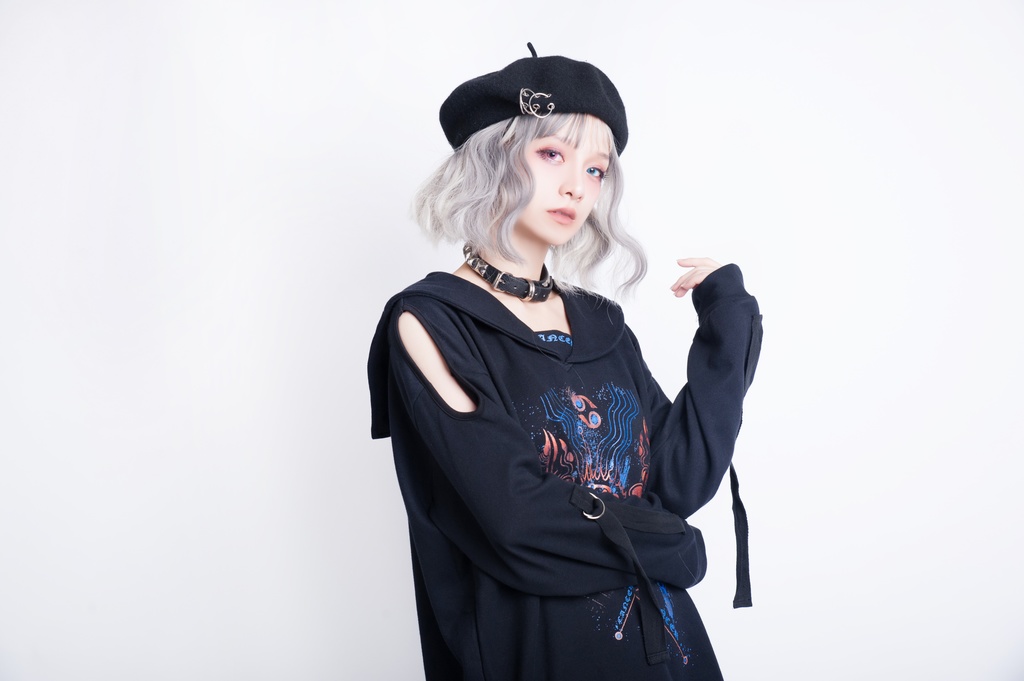 JillpunkオリジナルKERA アストロラーベ蟹座災い印長袖ゆったりセーラー水兵服オフショルダーTシャツカットソー メンズ レディーズ おしゃれ男女兼用ファッション秋葉系カッコいい
