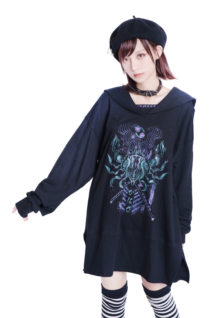 JillpunkオリジナルKERA アストロラーベ蟹座災い印長袖ゆったりセーラー水兵服オフショルダーTシャツカットソー メンズ レディーズ おしゃれ男女兼用ファッション秋葉系カッコいい