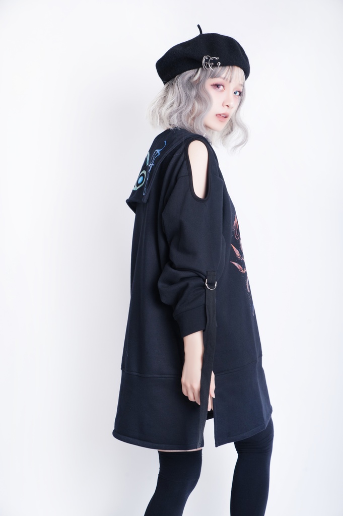 JillpunkオリジナルKERA アストロラーベ蟹座災い印長袖ゆったりセーラー水兵服オフショルダーTシャツカットソー メンズ レディーズ おしゃれ男女兼用ファッション秋葉系カッコいい