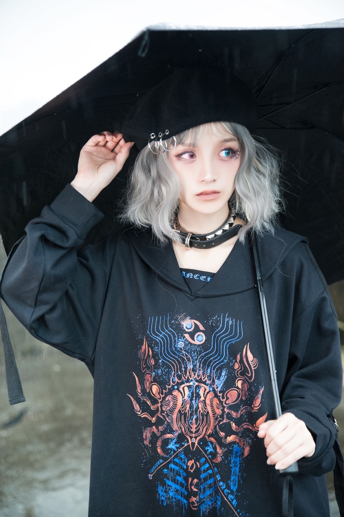 JillpunkオリジナルKERA アストロラーベ蟹座災い印長袖ゆったりセーラー水兵服オフショルダーTシャツカットソー メンズ レディーズ おしゃれ男女兼用ファッション秋葉系カッコいい
