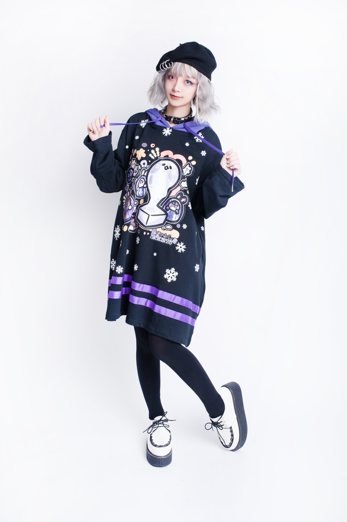 JillpunkオリジナルKERA 月兔お餅うさぎ達磨ウサギ耳雪片プリントゆったり長袖パーカー メンズ レディーズ おしゃれ男女兼用ファッション秋葉系可愛い萌え