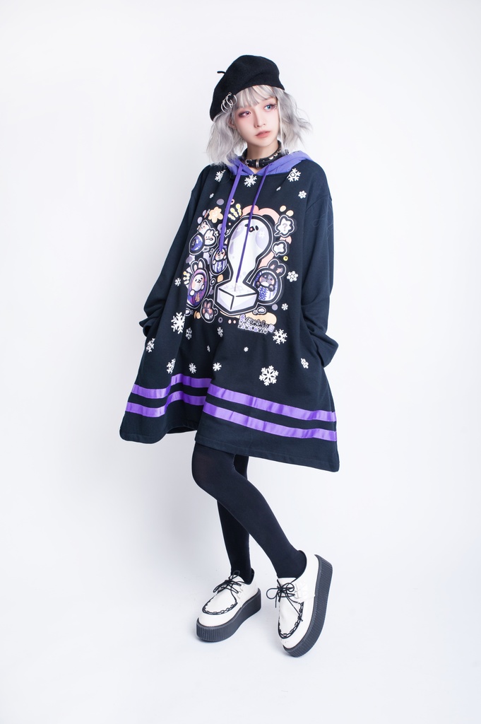 JillpunkオリジナルKERA 月兔お餅うさぎ達磨ウサギ耳雪片プリントゆったり長袖パーカー メンズ レディーズ おしゃれ男女兼用ファッション秋葉系可愛い萌え