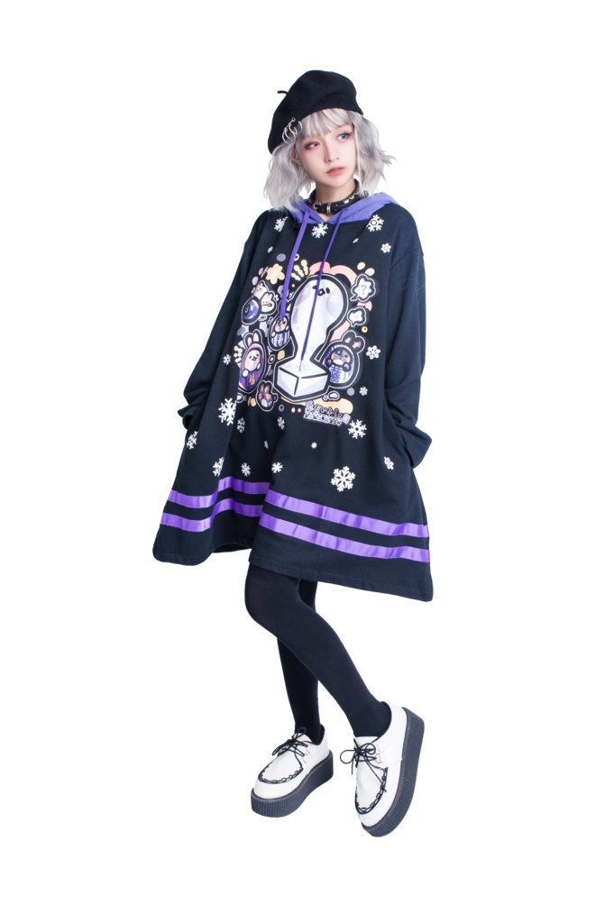 JillpunkオリジナルKERA 月兔お餅うさぎ達磨ウサギ耳雪片プリントゆったり長袖パーカー メンズ レディーズ おしゃれ男女兼用ファッション秋葉系可愛い萌え