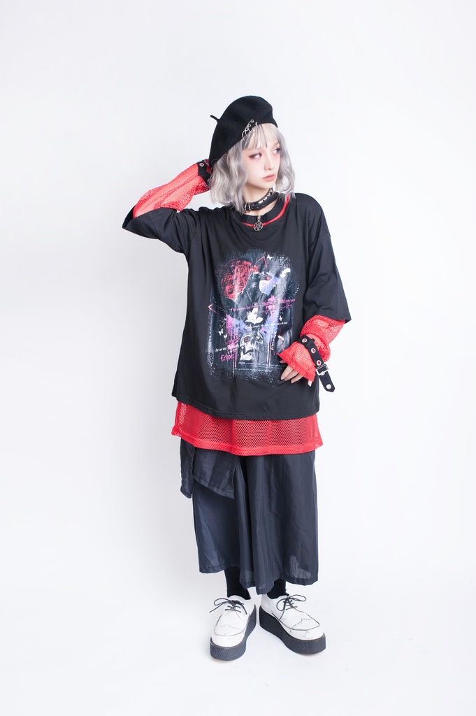 JillpunkオリジナルKERA コルウスからす座紅蓮のダイヤモンドプリントゆったり半袖TシャツOversizeオーバーサイズ メンズ レディーズ おしゃれ男女兼用ファッション秋葉系カッコいい