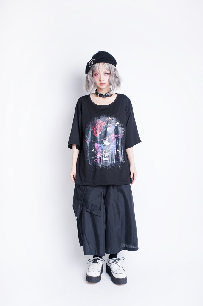 JillpunkオリジナルKERA コルウスからす座紅蓮のダイヤモンドプリントゆったり半袖TシャツOversizeオーバーサイズ メンズ レディーズ おしゃれ男女兼用ファッション秋葉系カッコいい