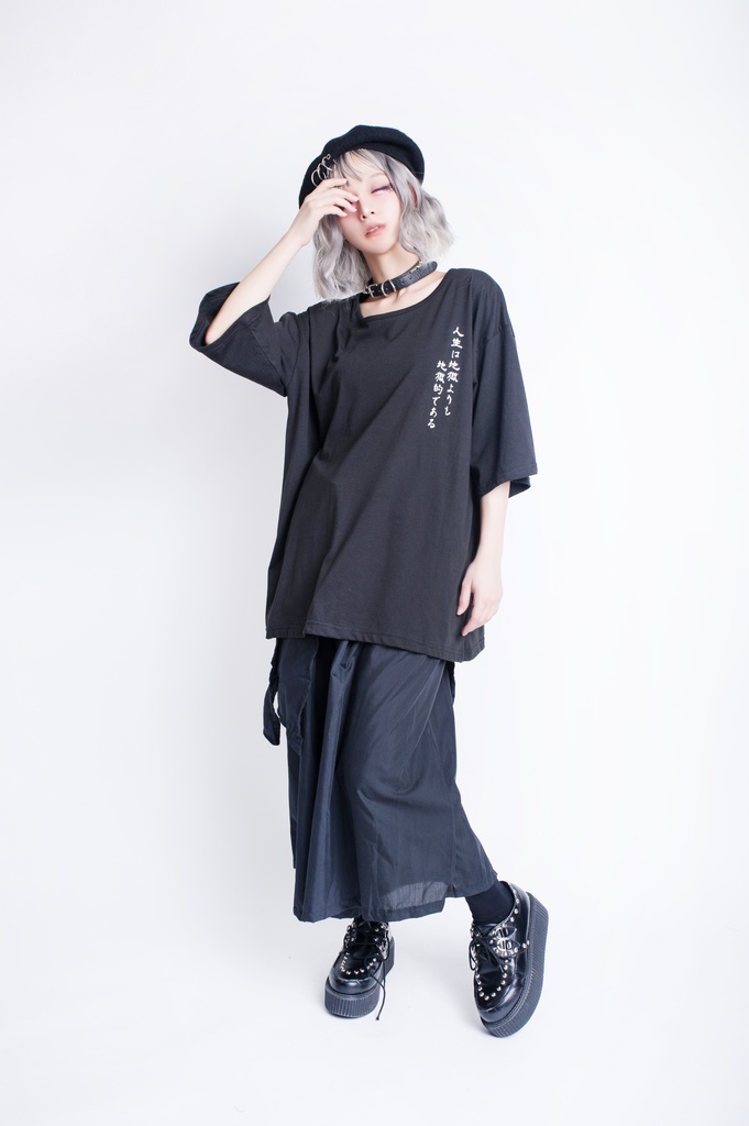 JillpunkオリジナルKERA芥川龍之介二次コン文豪羅生門茨木童子ヴィンテージ漢字プリントゆったり半袖TシャツOversizeオーバーサイズ メンズ レディーズ おしゃれ男女兼用ファッション秋葉系カッコいい