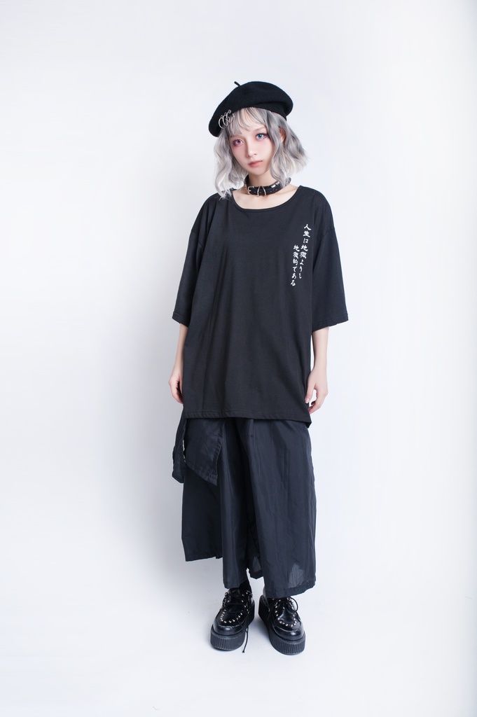JillpunkオリジナルKERA芥川龍之介二次コン文豪羅生門茨木童子ヴィンテージ漢字プリントゆったり半袖TシャツOversizeオーバーサイズ メンズ レディーズ おしゃれ男女兼用ファッション秋葉系カッコいい