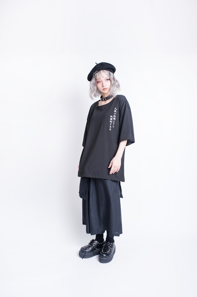 JillpunkオリジナルKERA芥川龍之介二次コン文豪羅生門茨木童子ヴィンテージ漢字プリントゆったり半袖TシャツOversizeオーバーサイズ メンズ レディーズ おしゃれ男女兼用ファッション秋葉系カッコいい