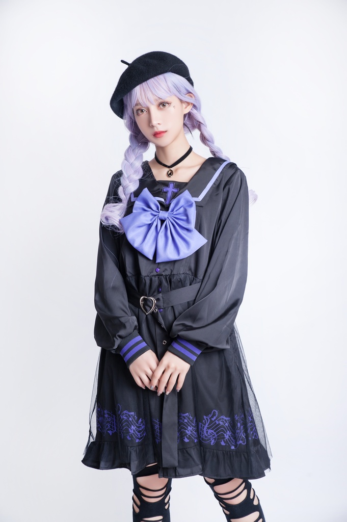 JillpunkオリジナルKERAアニメファンタジー ホーリー*レクイエムセーラー水兵服ベルト付き楽譜柄ワンピースドレス COSPLAYレディースV系 姫系ゴシックロリータ おしゃれ可愛い萌え