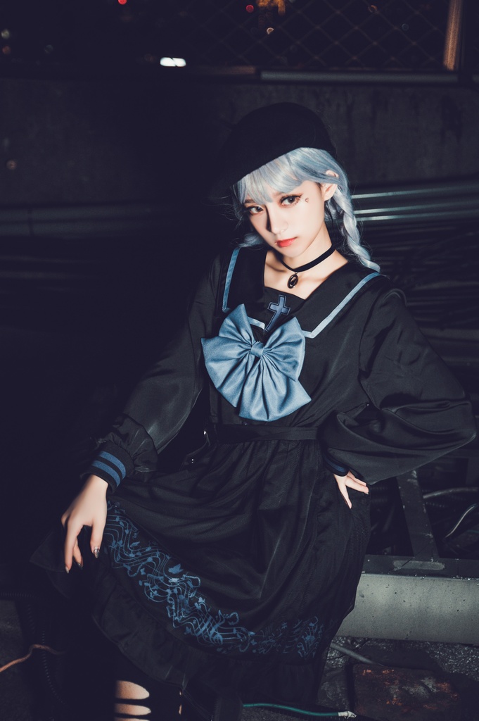 JillpunkオリジナルKERAアニメファンタジー ホーリー*レクイエムセーラー水兵服ベルト付き楽譜柄ワンピースドレス COSPLAYレディースV系 姫系ゴシックロリータ おしゃれ可愛い萌え