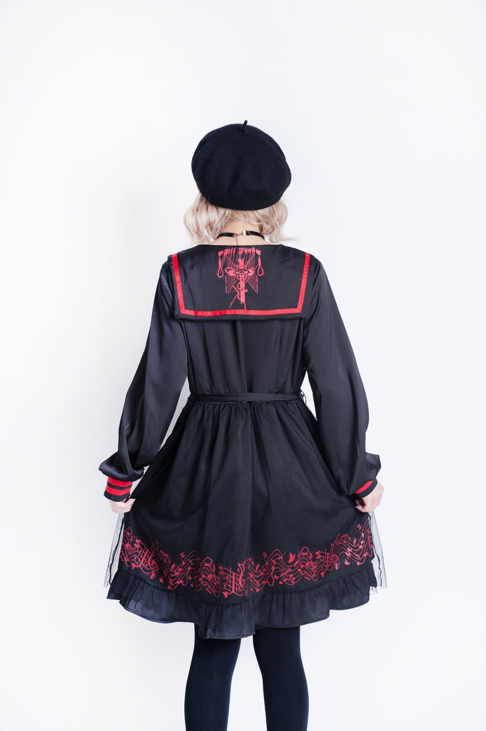 JillpunkオリジナルKERAアニメファンタジー ホーリー*レクイエムセーラー水兵服ベルト付き楽譜柄ワンピースドレス COSPLAYレディースV系 姫系ゴシックロリータ おしゃれ可愛い萌え