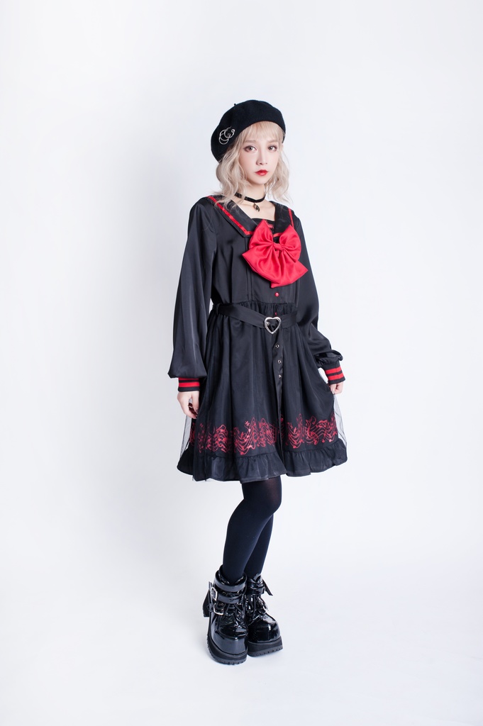 JillpunkオリジナルKERAアニメファンタジー ホーリー*レクイエムセーラー水兵服ベルト付き楽譜柄ワンピースドレス COSPLAYレディースV系 姫系ゴシックロリータ おしゃれ可愛い萌え