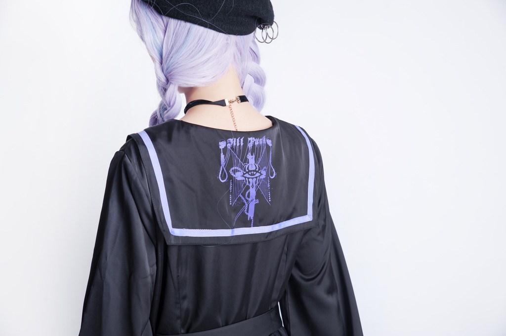 JillpunkオリジナルKERAアニメファンタジー ホーリー*レクイエムセーラー水兵服ベルト付き楽譜柄ワンピースドレス COSPLAYレディースV系 姫系ゴシックロリータ おしゃれ可愛い萌え