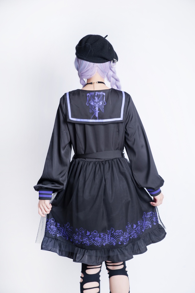 JillpunkオリジナルKERAアニメファンタジー ホーリー*レクイエムセーラー水兵服ベルト付き楽譜柄ワンピースドレス COSPLAYレディースV系 姫系ゴシックロリータ おしゃれ可愛い萌え