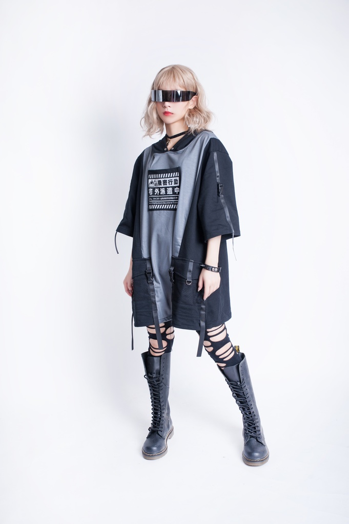 JillpunkオリジナルKERA アニメお宅二次コン 機動警察NEET自宅警備隊ミリタリー戦術ポケット反射プリントゆったり半袖パーカーメンズ レディー V系 おしゃれ大きいサイズ男女兼用ファッション秋葉系カッコいい