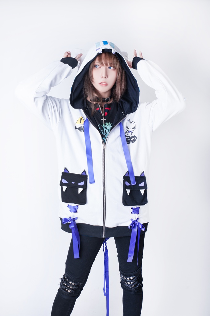 JillpunkオリジナルKERAアニメファンタジー UMAIコラボ野良猫レースアップリボン猫耳3Dポケットゆったりパーカージャケット メンズ レディー 可愛い おしゃれ大きいサイズ男女兼用ファッション秋葉系萌え二次コン猫系