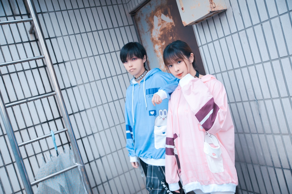 JillpunkオリジナルアニメファンタジーJUSTFLOコラボ うさぎハッカーハッキングコードプリントスポーツウェアトレーナーゆったりユニーセック1/4ジップ兎耳長袖パーカー メンズ レディー 可愛いおしゃれ大きいサイズ男女兼用ファッション原宿秋葉系萌え森女