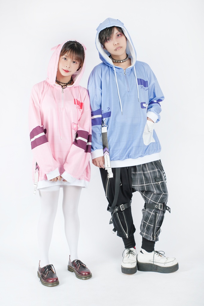 JillpunkオリジナルアニメファンタジーJUSTFLOコラボ うさぎハッカーハッキングコードプリントスポーツウェアトレーナーゆったりユニーセック1/4ジップ兎耳長袖パーカー メンズ レディー 可愛いおしゃれ大きいサイズ男女兼用ファッション原宿秋葉系萌え森女