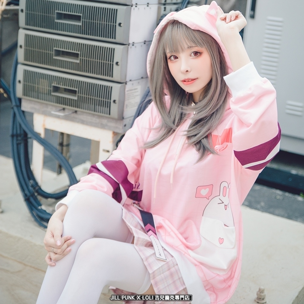 JillpunkオリジナルアニメファンタジーJUSTFLOコラボ うさぎハッカーハッキングコードプリントスポーツウェアトレーナーゆったりユニーセック1/4ジップ兎耳長袖パーカー メンズ レディー 可愛いおしゃれ大きいサイズ男女兼用ファッション原宿秋葉系萌え森女