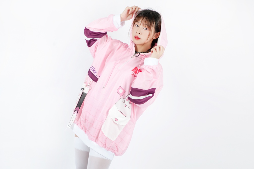 JillpunkオリジナルアニメファンタジーJUSTFLOコラボ うさぎハッカーハッキングコードプリントスポーツウェアトレーナーゆったりユニーセック1/4ジップ兎耳長袖パーカー メンズ レディー 可愛いおしゃれ大きいサイズ男女兼用ファッション原宿秋葉系萌え森女