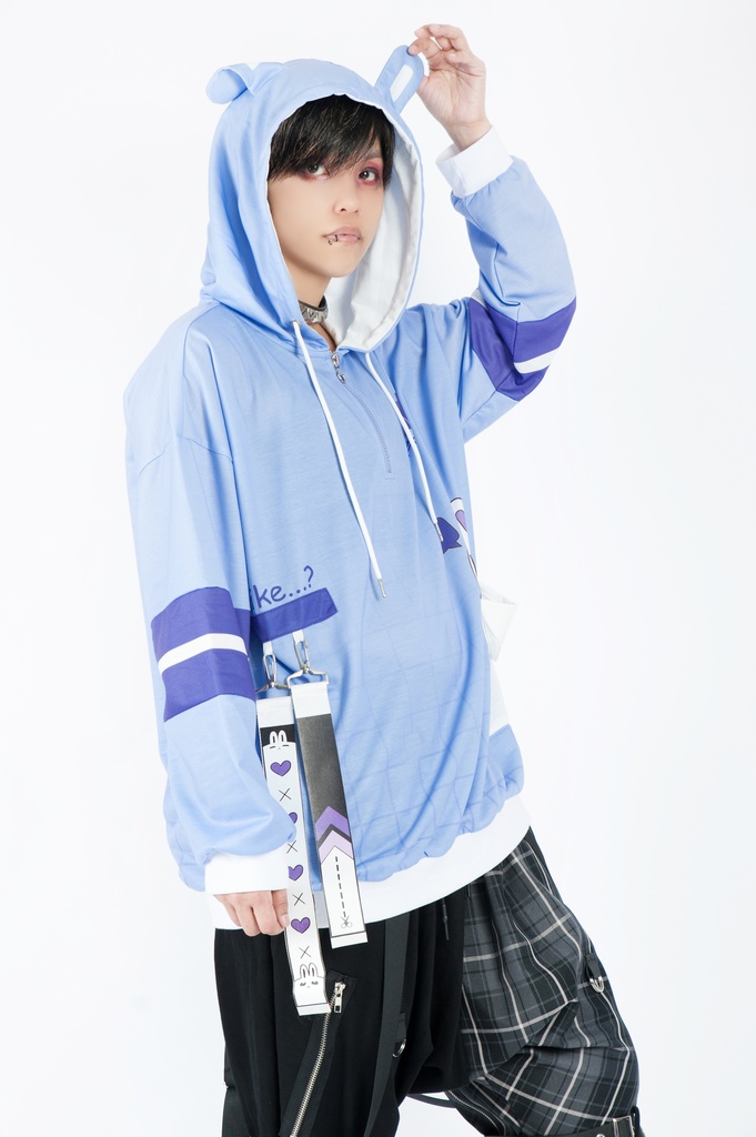 JillpunkオリジナルアニメファンタジーJUSTFLOコラボ うさぎハッカーハッキングコードプリントスポーツウェアトレーナーゆったりユニーセック1/4ジップ兎耳長袖パーカー メンズ レディー 可愛いおしゃれ大きいサイズ男女兼用ファッション原宿秋葉系萌え森女