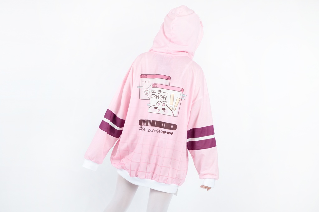 JillpunkオリジナルアニメファンタジーJUSTFLOコラボ うさぎハッカーハッキングコードプリントスポーツウェアトレーナーゆったりユニーセック1/4ジップ兎耳長袖パーカー メンズ レディー 可愛いおしゃれ大きいサイズ男女兼用ファッション原宿秋葉系萌え森女