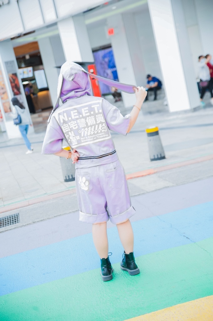 JillpunkオリジナルKERA アニメお宅機動警察NEET自宅警備隊ゲーム配信選手半袖ワークオーバーオール 兎耳フード付きチャック股下取り外し可能作業服パンツズボン メンズ レディーズ おしゃれ大きいサイズ男女兼用ファッション秋葉系カッコいい