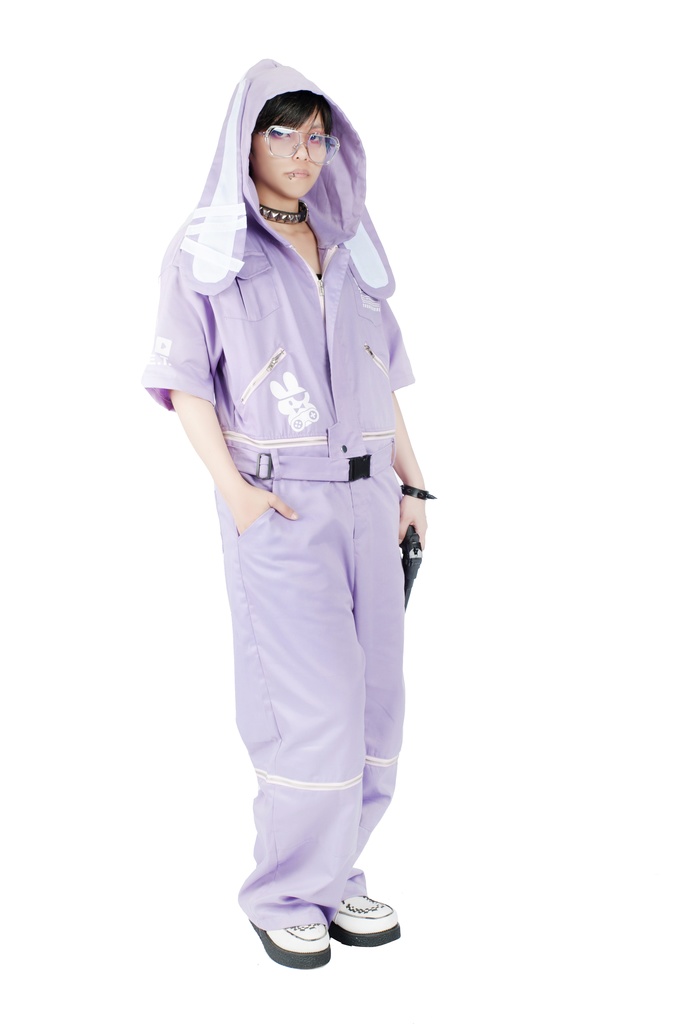 JillpunkオリジナルKERA アニメお宅機動警察NEET自宅警備隊ゲーム配信選手半袖ワークオーバーオール 兎耳フード付きチャック股下取り外し可能作業服パンツズボン メンズ レディーズ おしゃれ大きいサイズ男女兼用ファッション秋葉系カッコいい