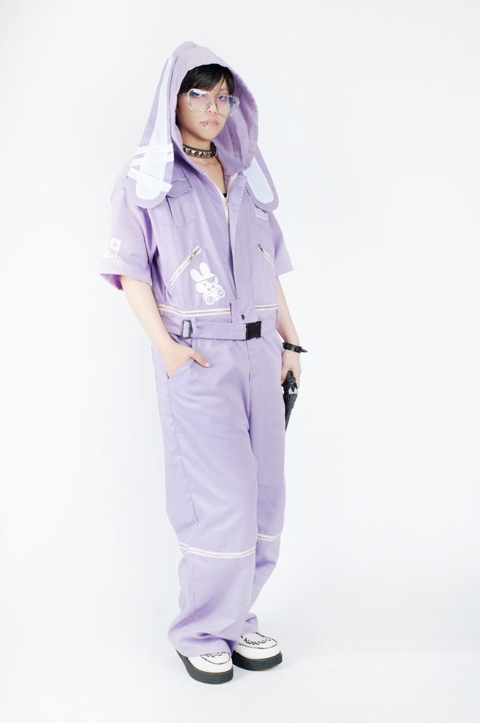 JillpunkオリジナルKERA アニメお宅機動警察NEET自宅警備隊ゲーム配信選手半袖ワークオーバーオール 兎耳フード付きチャック股下取り外し可能作業服パンツズボン メンズ レディーズ おしゃれ大きいサイズ男女兼用ファッション秋葉系カッコいい