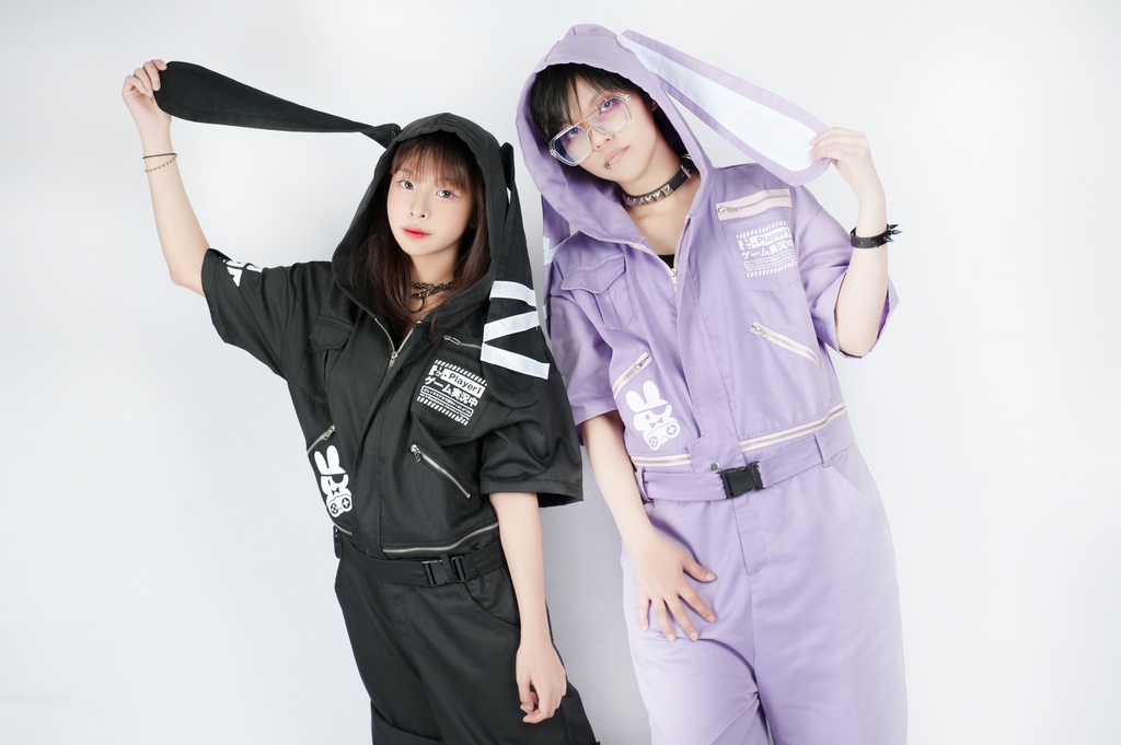 JillpunkオリジナルKERA アニメお宅機動警察NEET自宅警備隊ゲーム配信選手半袖ワークオーバーオール 兎耳フード付きチャック股下取り外し可能作業服パンツズボン メンズ レディーズ おしゃれ大きいサイズ男女兼用ファッション秋葉系カッコいい