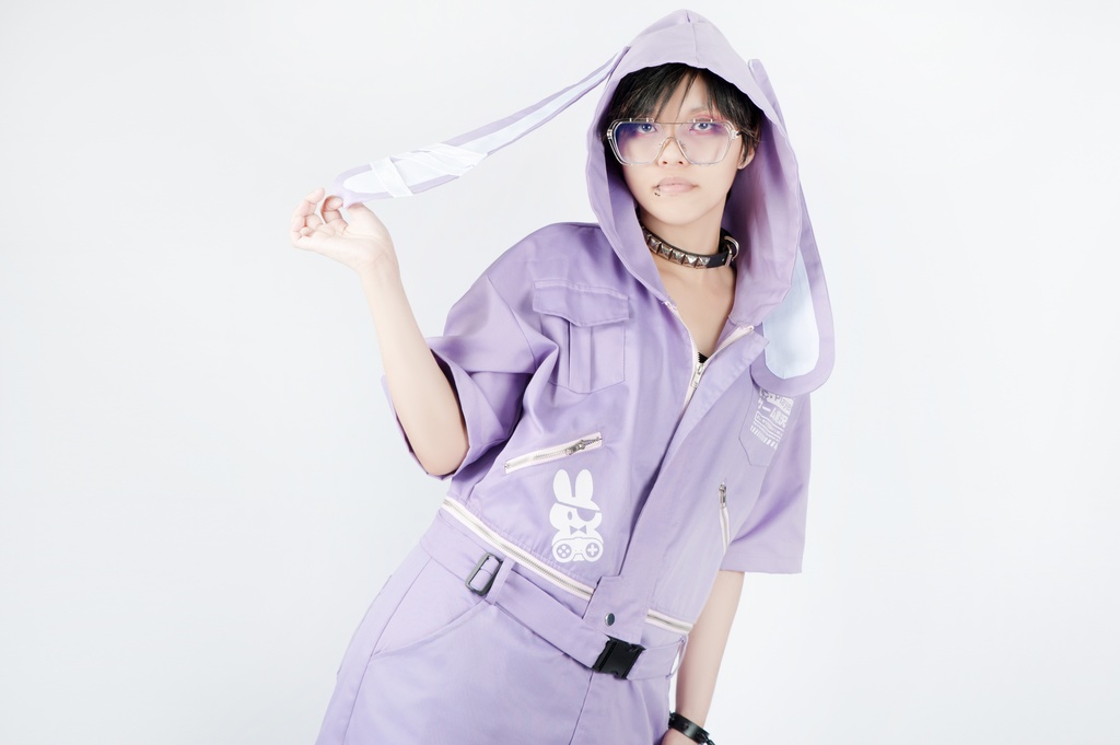 JillpunkオリジナルKERA アニメお宅機動警察NEET自宅警備隊ゲーム配信選手半袖ワークオーバーオール 兎耳フード付きチャック股下取り外し可能作業服パンツズボン メンズ レディーズ おしゃれ大きいサイズ男女兼用ファッション秋葉系カッコいい