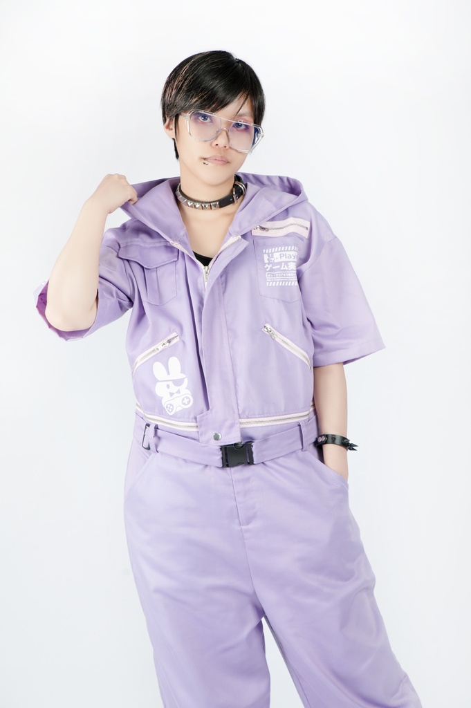 JillpunkオリジナルKERA アニメお宅機動警察NEET自宅警備隊ゲーム配信選手半袖ワークオーバーオール 兎耳フード付きチャック股下取り外し可能作業服パンツズボン メンズ レディーズ おしゃれ大きいサイズ男女兼用ファッション秋葉系カッコいい