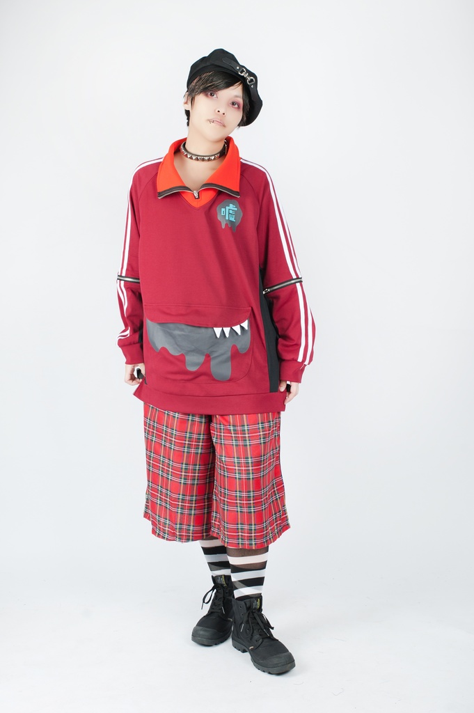 Jillpunkオリジナルアニメ二次コンSoresakiコラボ 嘘モンスタースポーツウェア立ち襟ラグラントレーナーカンガルーポーチ ゆったりユニーセックスチャック長袖tシャツ メンズ レディー 可愛いおしゃれ大きいサイズ男女兼用ファッション原宿秋葉系萌え