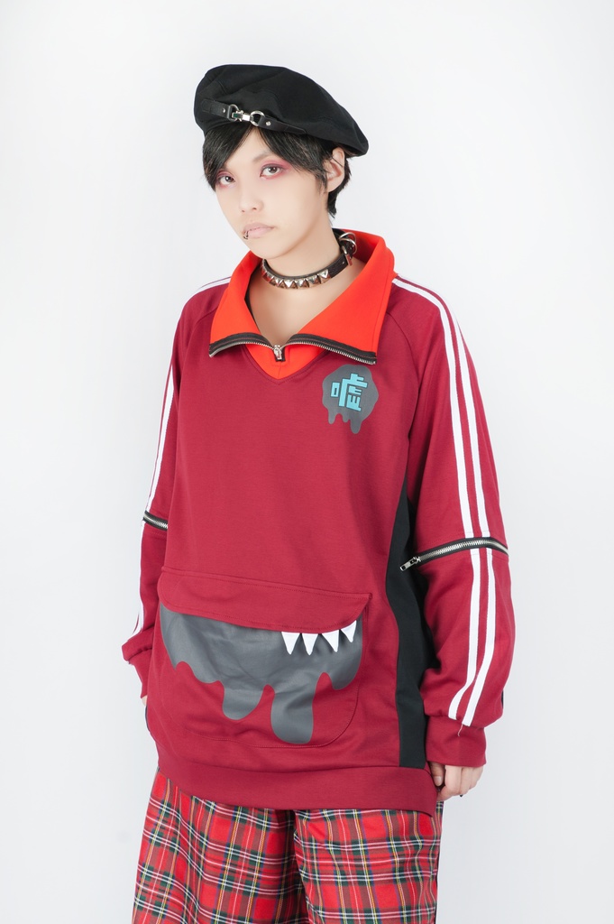 Jillpunkオリジナルアニメ二次コンSoresakiコラボ 嘘モンスタースポーツウェア立ち襟ラグラントレーナーカンガルーポーチ ゆったりユニーセックスチャック長袖tシャツ メンズ レディー 可愛いおしゃれ大きいサイズ男女兼用ファッション原宿秋葉系萌え