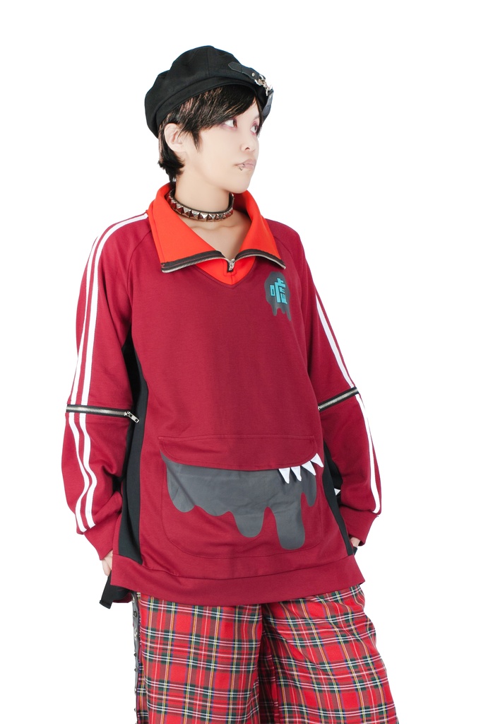 Jillpunkオリジナルアニメ二次コンSoresakiコラボ 嘘モンスタースポーツウェア立ち襟ラグラントレーナーカンガルーポーチ ゆったりユニーセックスチャック長袖tシャツ メンズ レディー 可愛いおしゃれ大きいサイズ男女兼用ファッション原宿秋葉系萌え