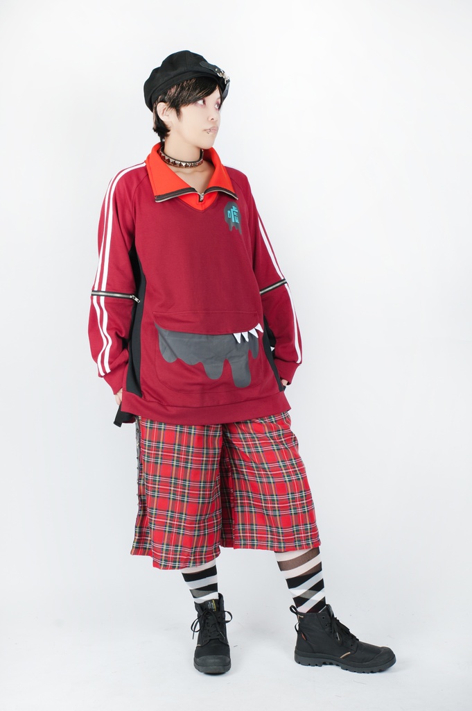 Jillpunkオリジナルアニメ二次コンSoresakiコラボ 嘘モンスタースポーツウェア立ち襟ラグラントレーナーカンガルーポーチ ゆったりユニーセックスチャック長袖tシャツ メンズ レディー 可愛いおしゃれ大きいサイズ男女兼用ファッション原宿秋葉系萌え