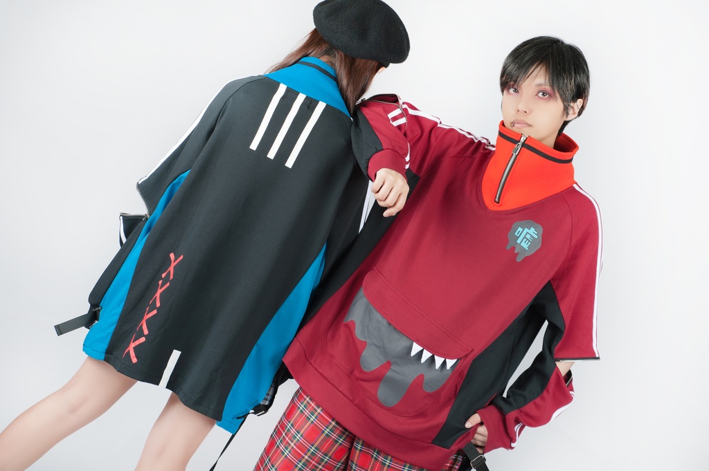 Jillpunkオリジナルアニメ二次コンSoresakiコラボ 嘘モンスタースポーツウェア立ち襟ラグラントレーナーカンガルーポーチ ゆったりユニーセックスチャック長袖tシャツ メンズ レディー 可愛いおしゃれ大きいサイズ男女兼用ファッション原宿秋葉系萌え