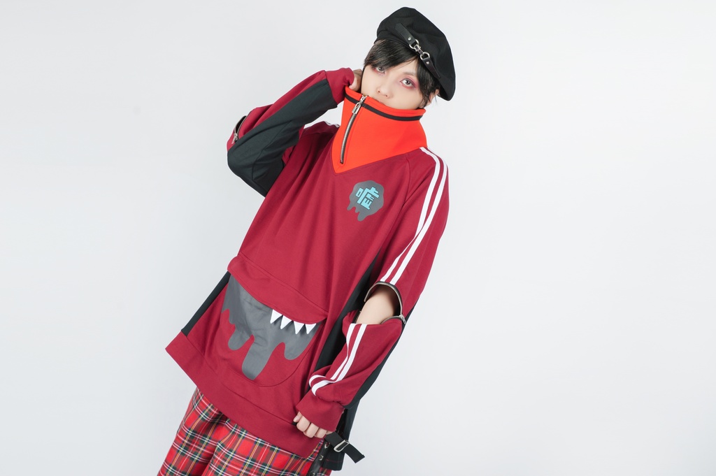 Jillpunkオリジナルアニメ二次コンSoresakiコラボ 嘘モンスタースポーツウェア立ち襟ラグラントレーナーカンガルーポーチ ゆったりユニーセックスチャック長袖tシャツ メンズ レディー 可愛いおしゃれ大きいサイズ男女兼用ファッション原宿秋葉系萌え