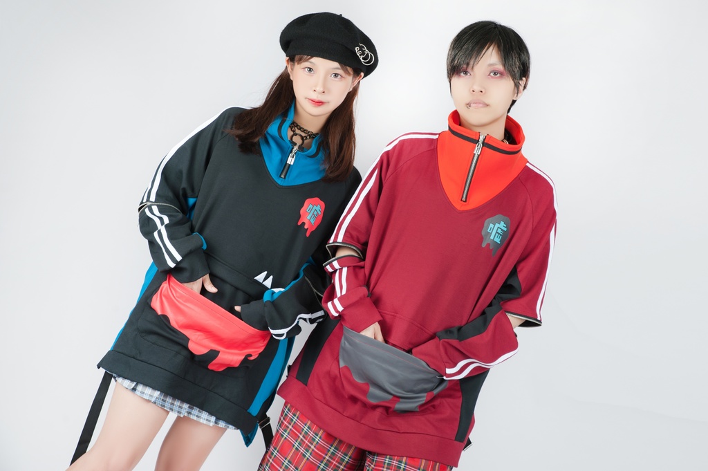 Jillpunkオリジナルアニメ二次コンSoresakiコラボ 嘘モンスタースポーツウェア立ち襟ラグラントレーナーカンガルーポーチ ゆったりユニーセックスチャック長袖tシャツ メンズ レディー 可愛いおしゃれ大きいサイズ男女兼用ファッション原宿秋葉系萌え