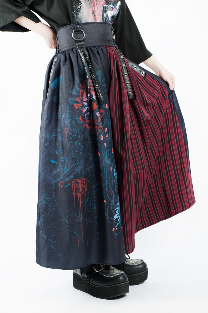 JillpunkオリジナルパンクKERA 曼珠沙華彼岸花大正浪漫浪人侍ドレープ袴ストライプ柄ワイドバギー剣道パンツズボン メンズ レディースV系秋葉系和風おしゃれCOSPLAYヴィジュアル系