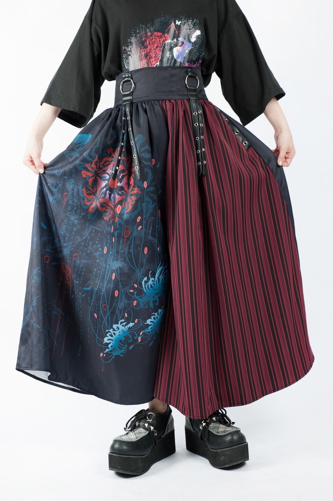 JillpunkオリジナルパンクKERA 曼珠沙華彼岸花大正浪漫浪人侍ドレープ袴ストライプ柄ワイドバギー剣道パンツズボン メンズ レディースV系秋葉系和風おしゃれCOSPLAYヴィジュアル系