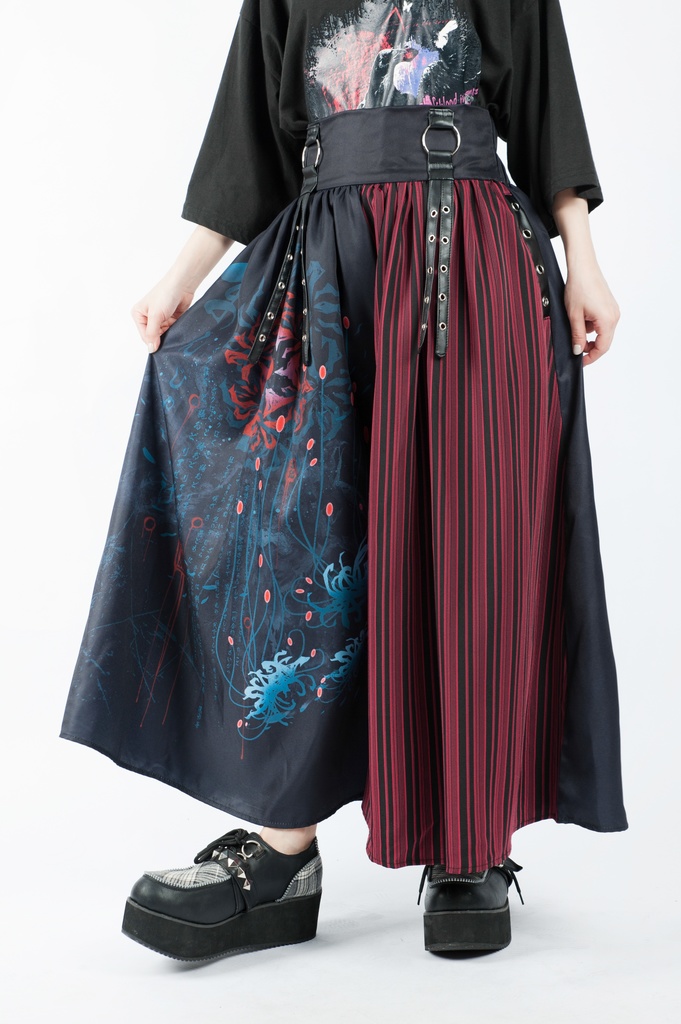 JillpunkオリジナルパンクKERA 曼珠沙華彼岸花大正浪漫浪人侍ドレープ袴ストライプ柄ワイドバギー剣道パンツズボン メンズ レディースV系秋葉系和風おしゃれCOSPLAYヴィジュアル系